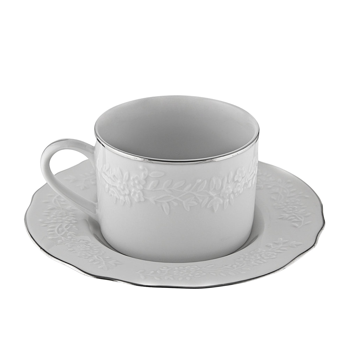 10 Strawberry Street Dinnerware Vine Silver Line Cupsaucer 7 24cas