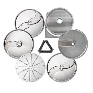 Eurodib Dito Sama, Gastronomy Pack-set Discs (2mm, 5mm and 10mm Slicing Pressing Discs, 2mm Grating Disc, 4x4mm Shredding Disc, 10x10mm Dicing Grid) and Grid Cleaning Tool (650113)