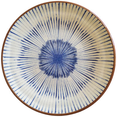 Adrier Cream and Blue With Brown Edge Large Round Plate - 25 Cm Ø X 3 Cm High (CHRP25-CB)