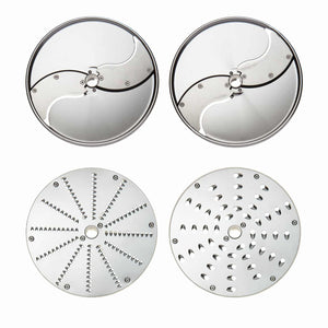 Eurodib Dito Sama, Set of 4 Stainless Steel Discs containing one each of: C2S 5/64" (2mm) slicing disc, C5S 3/16" (5mm) slicing disc, J2X 5/64" (2mm) grating disc and J7X 9/32" (7mm) grating disc (650178)