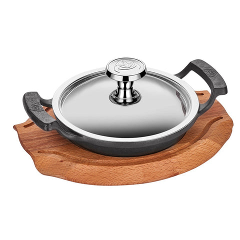 ABM Iron Cast Round A2 Dish 16cm + Stainless Steel Lid + Trivet (A 120YS 16KA)