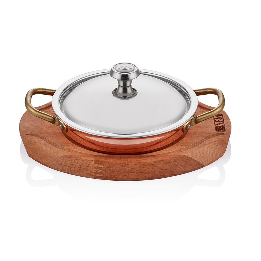 ABM Multi Metal Copper Round Dish 14cm +trivet + Lid(A 101YS 14KA)