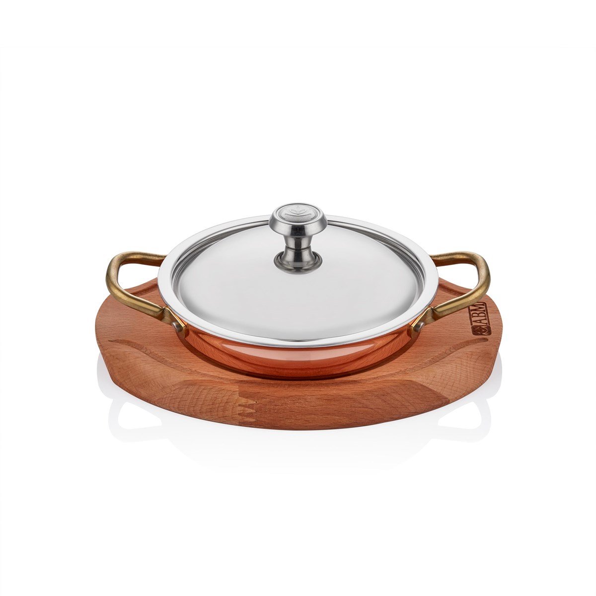 ABM Multi Metal Copper Round Dish Lid+ Wooden Trivet 12cm(A 101YS 12KA)