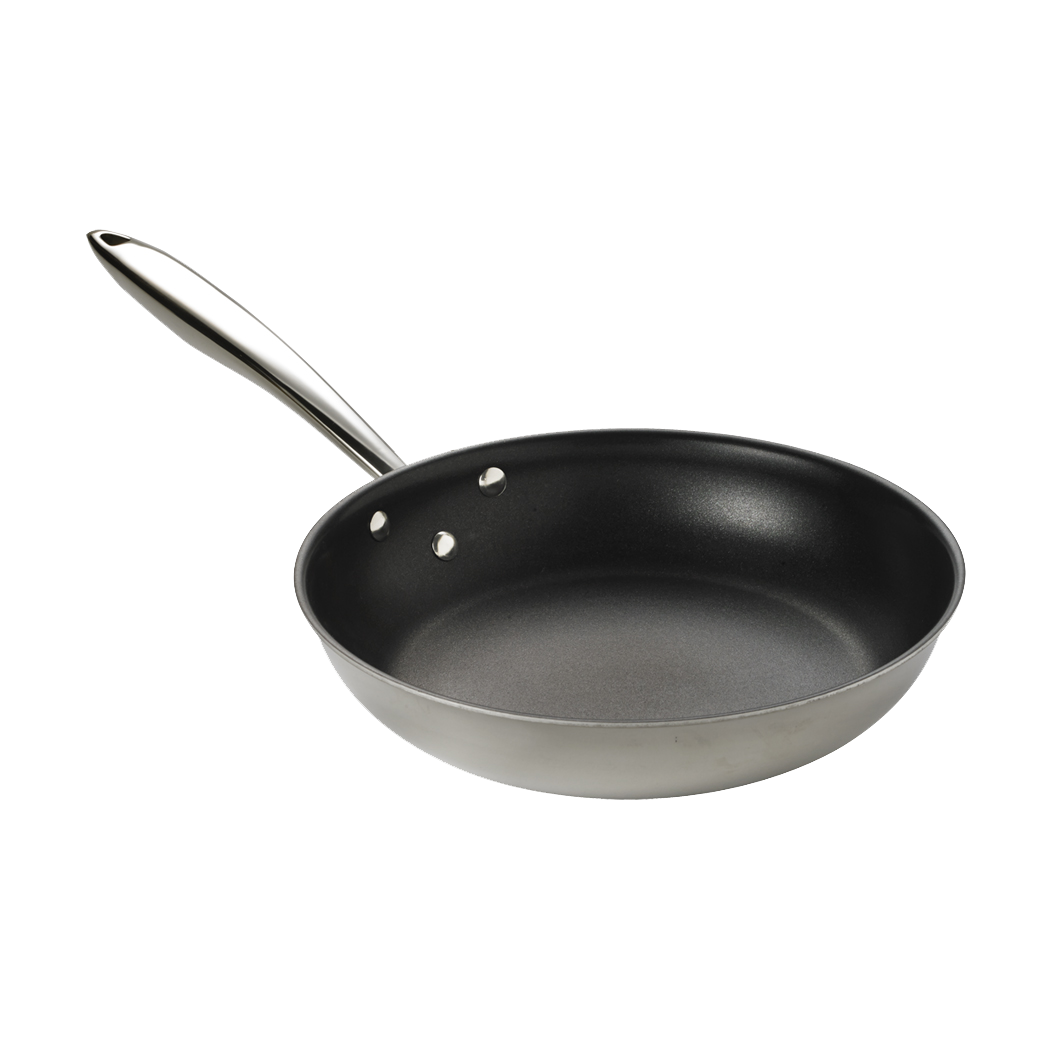 Browne Foodservice Thermalloy Stainless Steel Tri Ply Fry Pan 9-1/2x2" / 24x5cm With Excalibur (5724097)